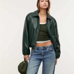 Faux leather quilted bomber jacket